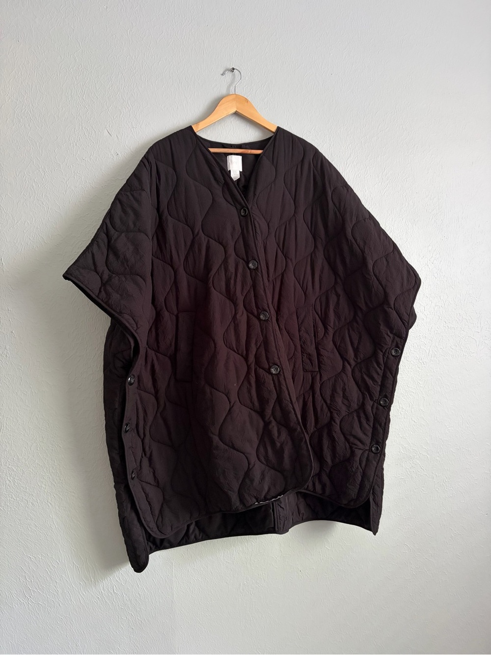 Black Quilted Button Cape